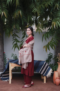 Dhanak 3PC Unstitched Thread Embroidered Shirt with Dhanak  Shawl - AISLING - ST - 16