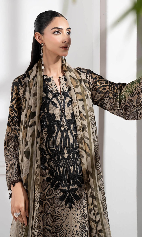 Printed Silk Embroidered 3 Piece - SS 45