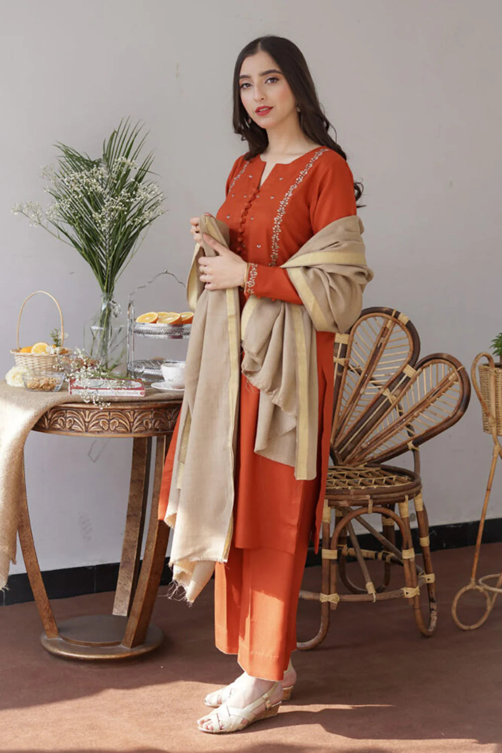 Dhanak 3PC Unstitched Thread Embroidered Shirt with Dhanak  Shawl - AISLING - ST - 12